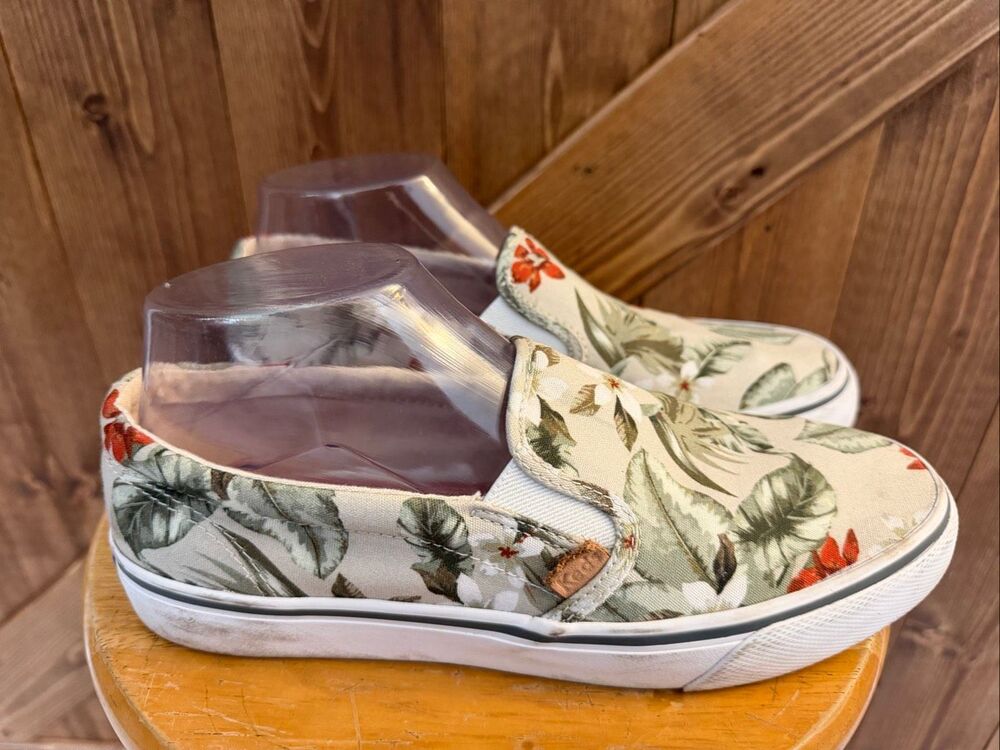 Keds Women’s Size 8.5 Tropical Floral Canvas Slip On Sneakers Cream Green Orange